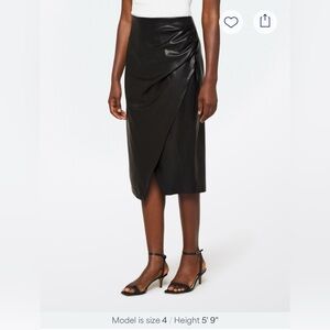 DKNY Faux Leather Ruched Midi Skirt